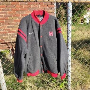 Nike University Of Nebraska Cornhuskers Team Letterman Gray Red Jacket Men’s XL